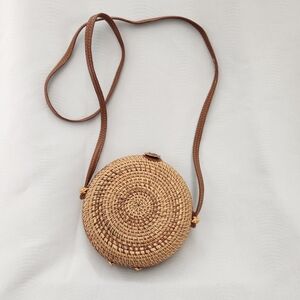 Round Rattan Bag with Strap Crossbody Handwoven,preowned